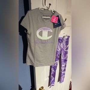 NWT Champion Girls 2-piece Athletic Set in Size 6/7 Purple and Heather Gray Hues